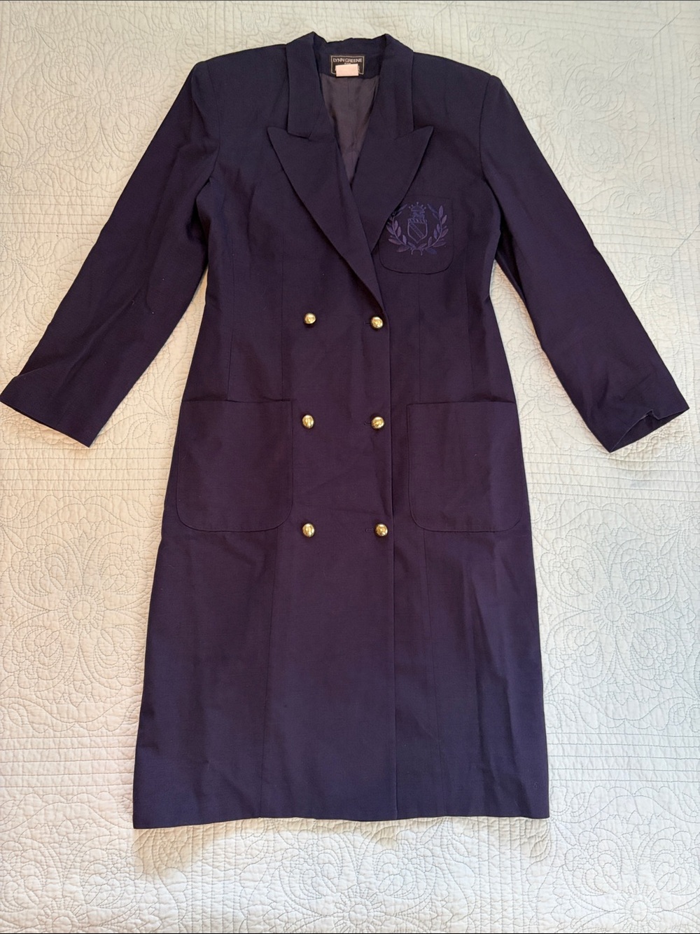 Vintage Navy Double-Breasted Blazer Dress with Gold Buttons